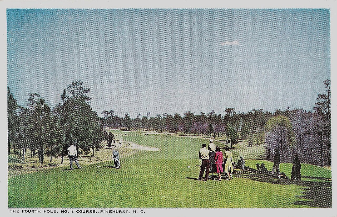 Vintage postcard view of the 4th hole on Pinehurst No. 2 in Pinehurst, North Carolina