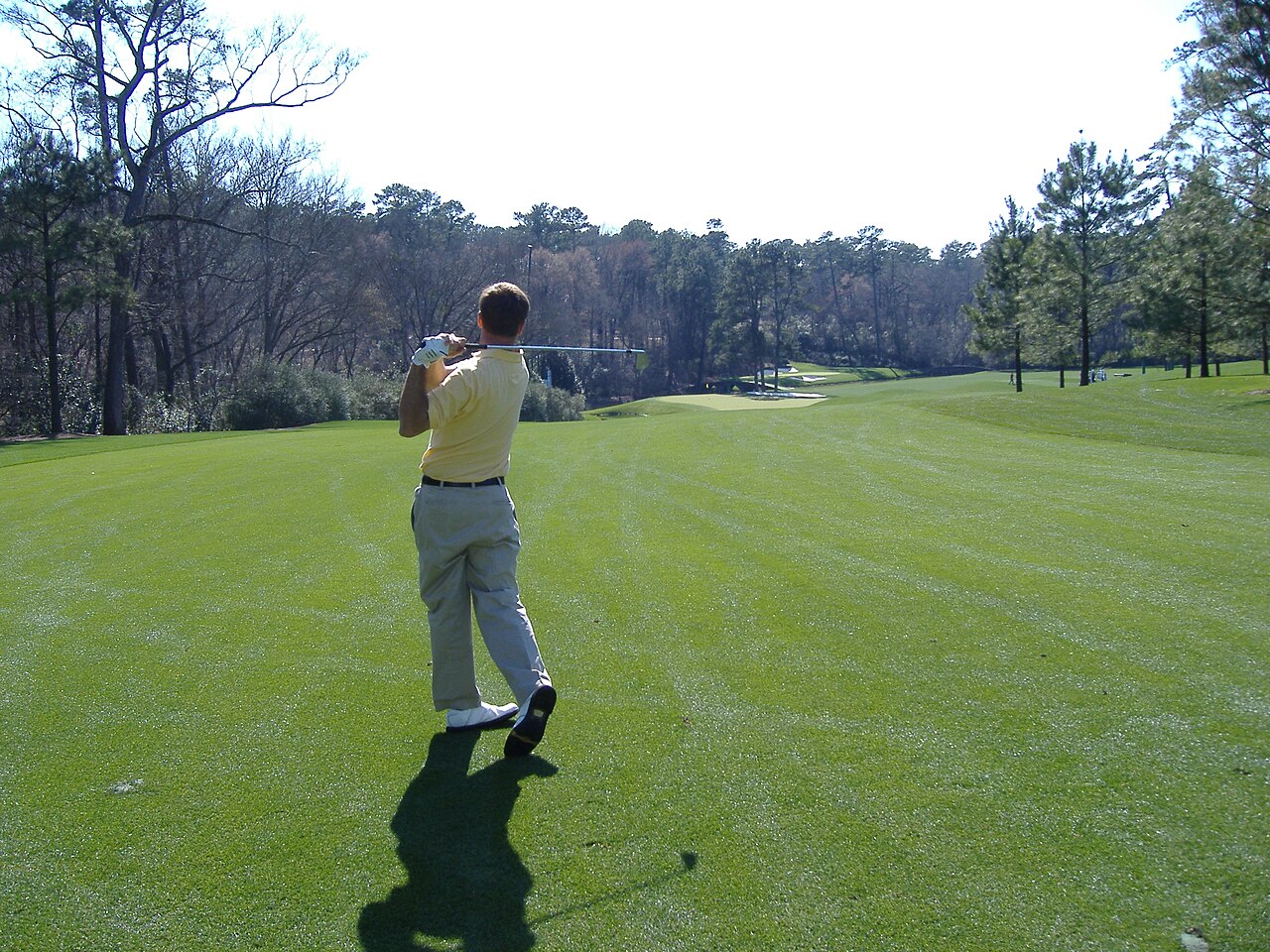 The par-4 11th hole at Augusta National Golf Club, where exact yardages are everything